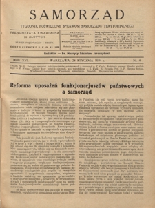 Samorząd : tygodnik poświęcony sprawom samorządu terytorialnego. R. 16, nr 4 (28 stycznia 1934)