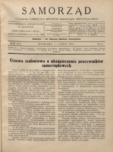 Samorząd : tygodnik poświęcony sprawom samorządu terytorialnego. R. 16, nr 6 (11 lutego 1934)