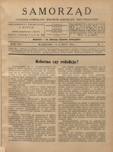 Samorząd : tygodnik poświęcony sprawom samorządu terytorialnego. R. 16, nr 7 (18 lutego 1934)