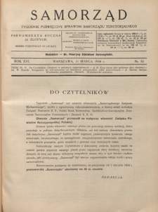 Samorząd : tygodnik poświęcony sprawom samorządu terytorialnego. R. 16, nr 10 (11 marca 1934)