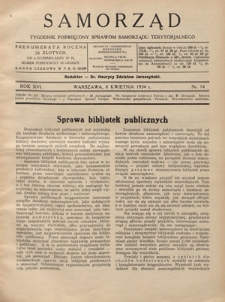 Samorząd : tygodnik poświęcony sprawom samorządu terytorialnego. R. 16, nr 14 (8 kwietnia 1934)
