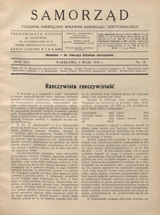 Samorząd : tygodnik poświęcony sprawom samorządu terytorialnego. R. 16, nr 18 (6 maja 1934)