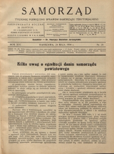 Samorząd : tygodnik poświęcony sprawom samorządu terytorialnego. R. 16, nr 20 (20 maja 1934)