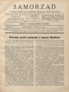 Samorząd : tygodnik poświęcony sprawom samorządu terytorialnego. R. 16, nr 22 (3 czerwca 1934)