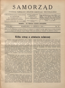 Samorząd : tygodnik poświęcony sprawom samorządu terytorialnego. R. 16, nr 24 (17 czerwca 1934)