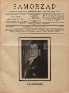 Samorząd : tygodnik poświęcony sprawom samorządu terytorialnego. R. 16, nr 25 (24 czerwca 1934)