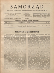 Samorząd : tygodnik poświęcony sprawom samorządu terytorialnego. R. 16, nr 28 (15 lipca 1934)