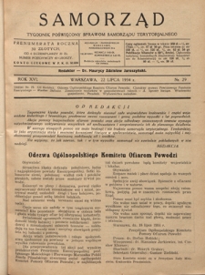 Samorząd : tygodnik poświęcony sprawom samorządu terytorialnego. R. 16, nr 29 (22 lipca 1934)