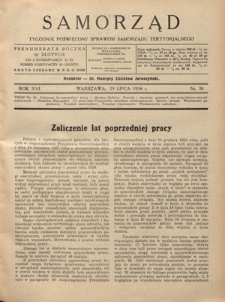 Samorząd : tygodnik poświęcony sprawom samorządu terytorialnego. R. 16, nr 30 (29 lipca 1934)