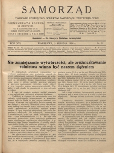 Samorząd : tygodnik poświęcony sprawom samorządu terytorialnego. R. 16, nr 31 (5 sierpnia 1934)