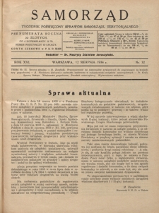 Samorząd : tygodnik poświęcony sprawom samorządu terytorialnego. R. 16, nr 32 (12 sierpnia 1934)
