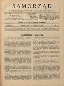 Samorząd : tygodnik poświęcony sprawom samorządu terytorialnego. R. 16, nr 35 (2 września 1934)