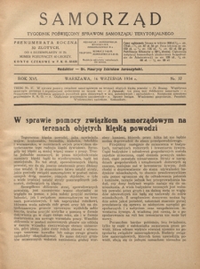 Samorząd : tygodnik poświęcony sprawom samorządu terytorialnego. R. 16, nr 37 (16 września 1934)