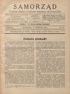 Samorząd : tygodnik poświęcony sprawom samorządu terytorialnego. R. 16, nr 38 (23 września 1934)