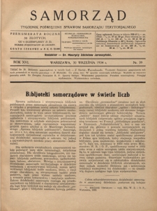 Samorząd : tygodnik poświęcony sprawom samorządu terytorialnego. R. 16, nr 39 (30 września 1934)