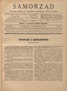 Samorząd : tygodnik poświęcony sprawom samorządu terytorialnego. R. 16, nr 40 (7 października 1934)