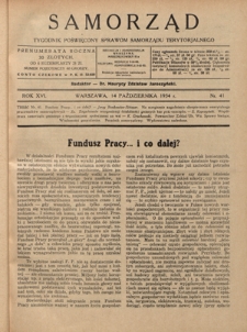 Samorząd : tygodnik poświęcony sprawom samorządu terytorialnego. R. 16, nr 41 (14 października 1934)