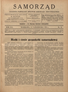 Samorząd : tygodnik poświęcony sprawom samorządu terytorialnego. R. 16, nr 42 (21 października 1934)