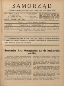 Samorząd : tygodnik poświęcony sprawom samorządu terytorialnego. R. 16, nr 43 (28 października 1934)