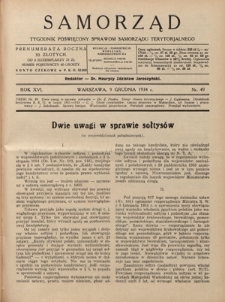 Samorząd : tygodnik poświęcony sprawom samorządu terytorialnego. R. 16, nr 49 (9 grudnia 1934)