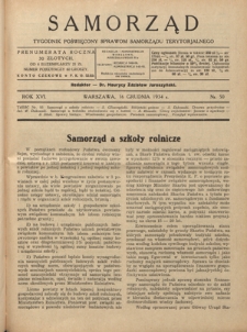 Samorząd : tygodnik poświęcony sprawom samorządu terytorialnego. R. 16, nr 50 (16 grudnia 1934)