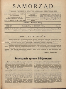 Samorząd : tygodnik poświęcony sprawom samorządu terytorialnego. R. 16, nr 51 (23 grudnia 1934)