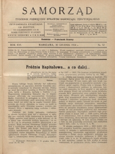Samorząd : tygodnik poświęcony sprawom samorządu terytorialnego. R. 16, nr 52 (30 grudnia 1934)