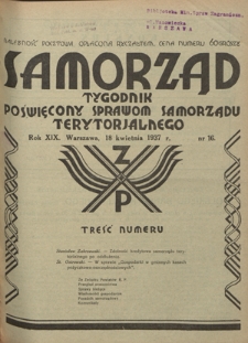 Samorząd : tygodnik poświęcony sprawom samorządu terytorialnego. R. 17, nr 16 (21 kwietnia 1935)