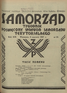 Samorząd : tygodnik poświęcony sprawom samorządu terytorialnego. R. 17, nr 23 (9 czerwca 1935)
