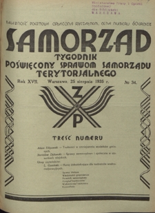 Samorząd : tygodnik poświęcony sprawom samorządu terytorialnego. R. 17, nr 34 (25 sierpnia 1935)