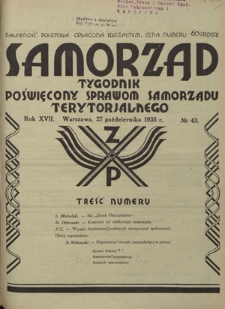 Samorząd : tygodnik poświęcony sprawom samorządu terytorialnego. R. 17, nr 43 (27 października 1935)