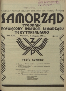 Samorząd : tygodnik poświęcony sprawom samorządu terytorialnego. R. 17, nr 44 (3 listopada 1935)