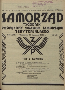 Samorząd : tygodnik poświęcony sprawom samorządu terytorialnego. R. 17, nr 45 (10 listopada 1935)
