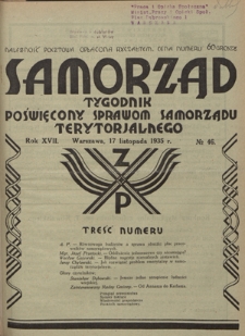Samorząd : tygodnik poświęcony sprawom samorządu terytorialnego. R. 17, nr 46 (17 listopada 1935)