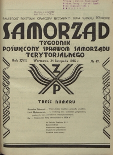 Samorząd : tygodnik poświęcony sprawom samorządu terytorialnego. R. 17, nr 47 (24 listopada 1935)