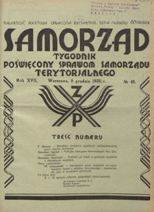 Samorząd : tygodnik poświęcony sprawom samorządu terytorialnego. R. 17, nr 49 (8 grudnia 1935)