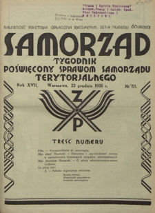 Samorząd : tygodnik poświęcony sprawom samorządu terytorialnego. R. 17, nr 51 (22 grudnia 1935)