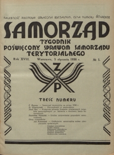 Samorząd : tygodnik poświęcony sprawom samorządu terytorialnego. R. 18, nr 1 (5 stycznia 1936)