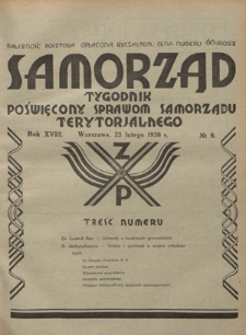 Samorząd : tygodnik poświęcony sprawom samorządu terytorialnego. R. 18, nr 8 (23 lutego 1936)