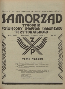Samorząd : tygodnik poświęcony sprawom samorządu terytorialnego. R. 18, nr 12 (22 marca 1936)