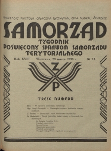 Samorząd : tygodnik poświęcony sprawom samorządu terytorialnego. R. 18, nr 13 (29 marca 1936)