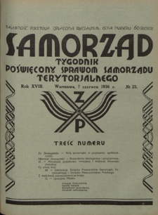 Samorząd : tygodnik poświęcony sprawom samorządu terytorialnego. R. 18, nr 7 czerwca (1936)