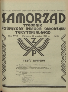 Samorząd : tygodnik poświęcony sprawom samorządu terytorialnego. R. 18, nr 38 (20 września 1936)
