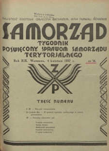 Samorząd : tygodnik poświęcony sprawom samorządu terytorialnego. R. 19, nr 14 (4 kwietnia 1937)