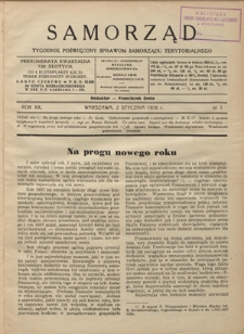 Samorząd : tygodnik poświęcony sprawom samorządu terytorialnego. R. 20, nr 1 (2 stycznia 1938)