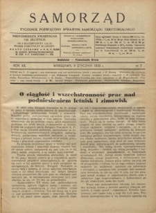 Samorząd : tygodnik poświęcony sprawom samorządu terytorialnego. R. 20, nr 2 (9 stycznia1938)