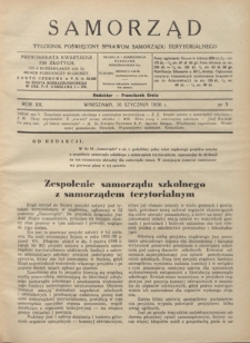 Samorząd : tygodnik poświęcony sprawom samorządu terytorialnego. R. 20, nr 3 (16 stycznia 1938)