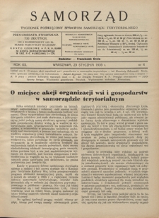 Samorząd : tygodnik poświęcony sprawom samorządu terytorialnego. R. 20, nr 4 (23 stycznia 1938)