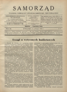 Samorząd : tygodnik poświęcony sprawom samorządu terytorialnego. R. 20, nr 6 (6 lutego 1938)