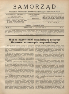 Samorząd : tygodnik poświęcony sprawom samorządu terytorialnego. R. 20, nr 7 (13 lutego 1938)